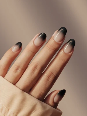 Black-to-Beige Gradient Nails