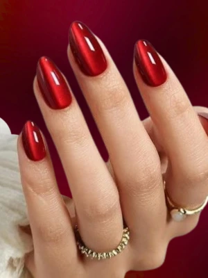 Blinged-Out Design Red Nails
