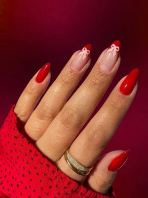 Bow Accents Red Nails