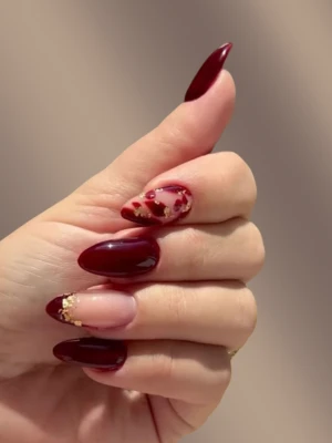 Burgundy Florals Nails
