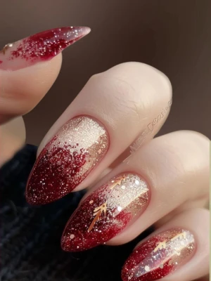 Burgundy & Glitter Nails