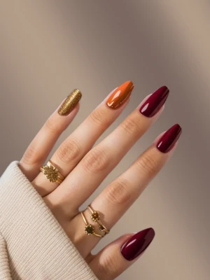 Burgundy & Orange Nails
