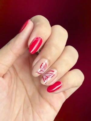 Butterfly Accent Red Nails