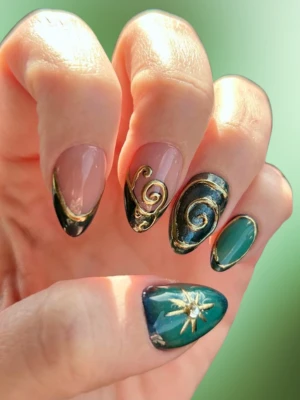 Celestial Nails with Gold Sun Charms