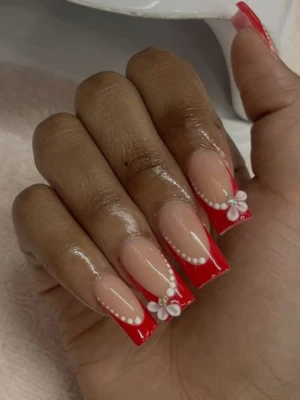 Coquette French Red Nails