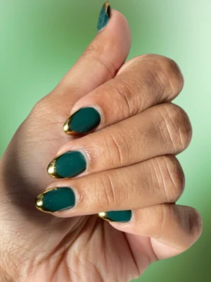 Dark Green French Tips with Gold