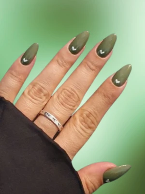 Dark Green Nails with Heart Accents