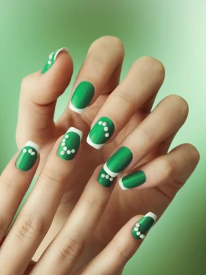 Dark Green and White Contrast Nails