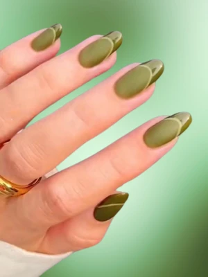 Dark Olive with Thin French Tips