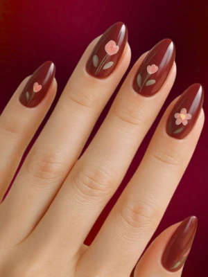 Floral Red Nails