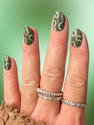 Forest Green Nails with Swirls and Studs