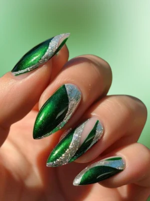 Funky Swirl Dark Green Nails