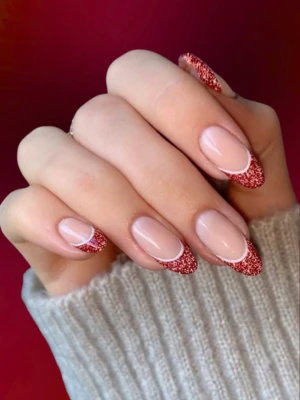 Glitter-Edged Tips Red Nails