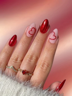 Heart Accent Red Nails