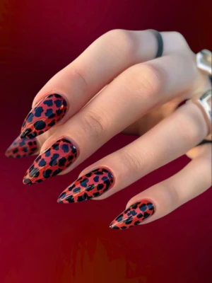 Leopard Print Red Nails