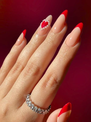Pearl Accents Red Nails