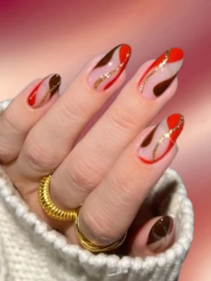 Pearl Swirls Red Nails