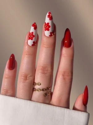 Red Florals Nails