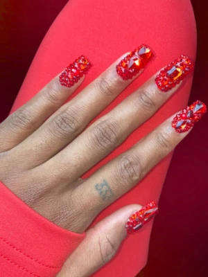 Rhinestone Red Nails