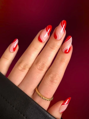 Swirly French Red Nails