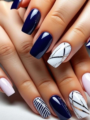 Navy Geometric Nails