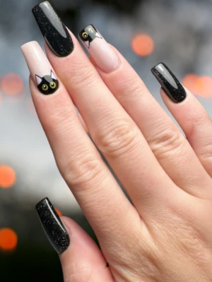 Black Cat Themed Halloween Nails