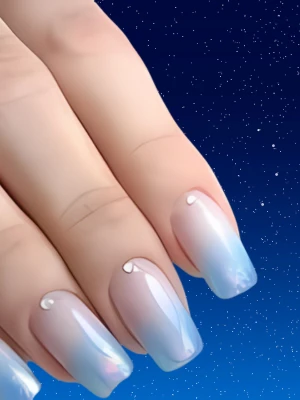 Blue Ombré Nails with Ice Cubic Accents