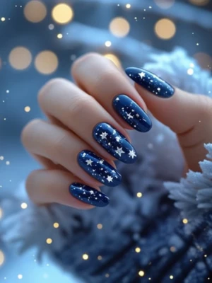 Blue and Silver Starry Night Nail Design