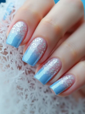 Blue and White Frost French Nail Combo