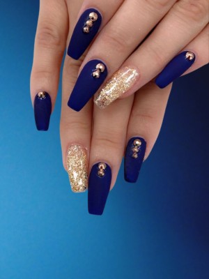 Blue and gold nail art