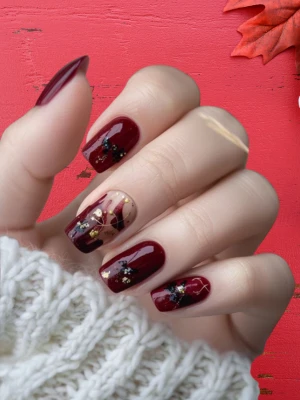 Burgundy Florals Nails