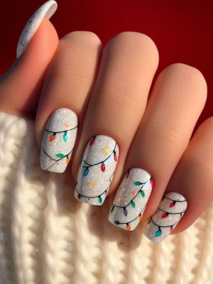 Christmas Lights Nail Art