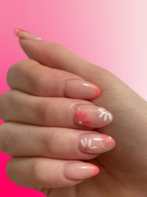 Coral Pink Nails with Nail Art