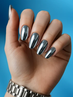 Crystal Blue Chrome Winter blue Nails