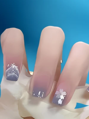 Dark Blue Nails with White Tree Silhouettes
