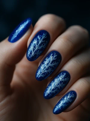 Deep Winter Blue Nail Designs with Ice Crystal Foil