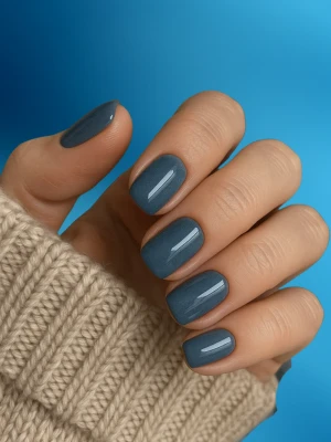 Denim Blue Winter Nail Ideas with Gloss Finish
