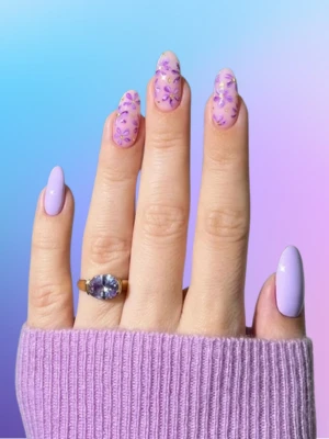 Floral Nail Art on a Lavender Base