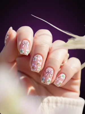 Floral Nails with Bow Tie-In Designs
