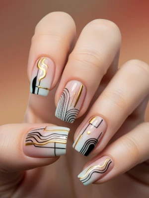 French Ombre Nails with Abstract Nail Art