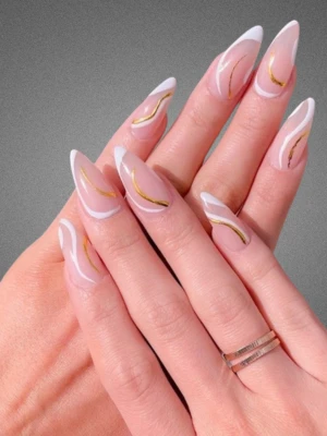 French Tip Nail Design with Swirls