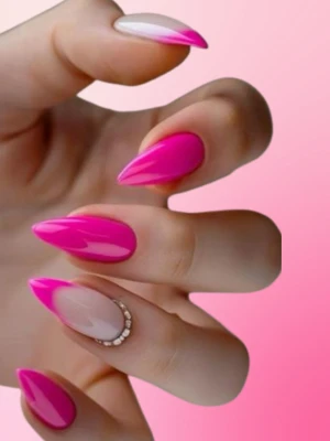 French Tip Nails with Pink Base Glow