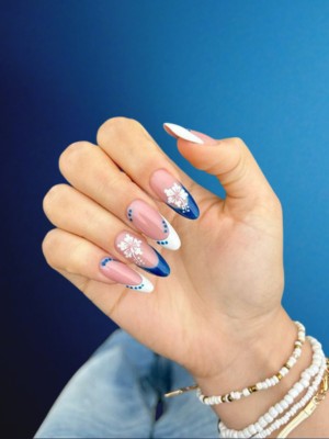 French with blue flowers
