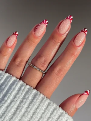 Frosted Candy Cane French Tips
