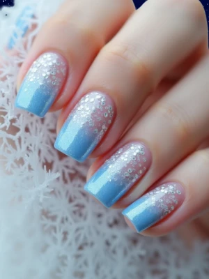 Glittery Ice Blue Ombre Nails for Winter