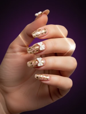 Gold Foil and Bow Combo Nail Design