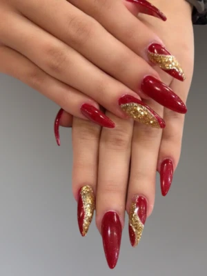 Gold and Red Christmas Nails