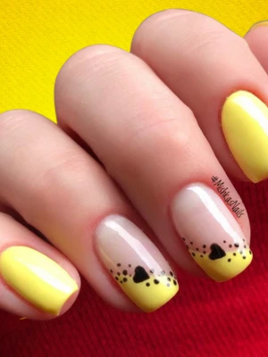 Highlighter Yellow Nails with Tiny Hearts