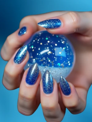 Holographic Blue Snowstorm Nail Art