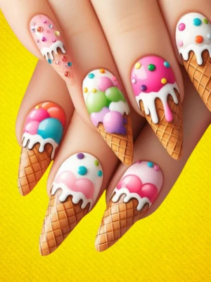 Ice Cream Cone Accent Nail Art